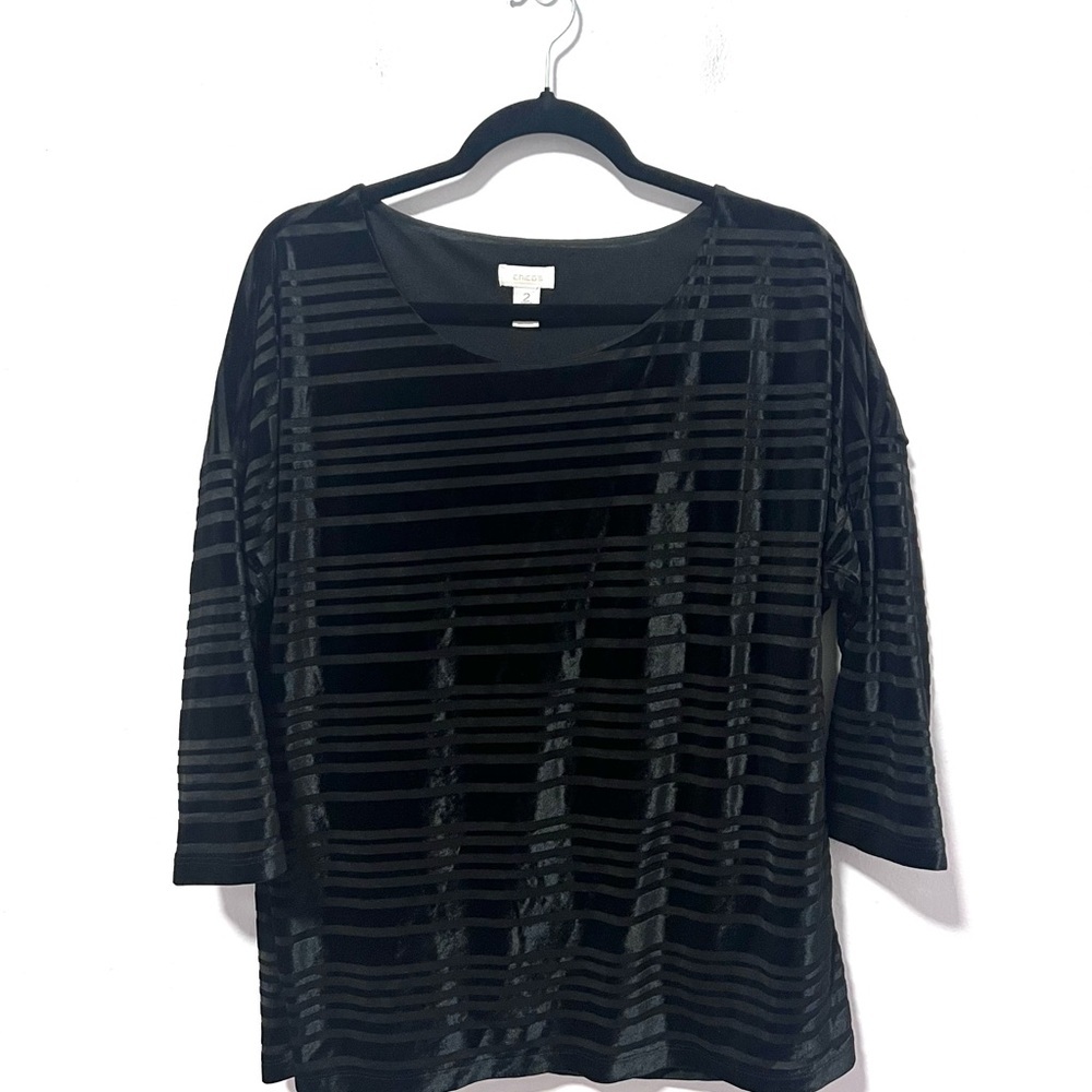 Chico's Elegant Black velvet sleeve blouse12/14